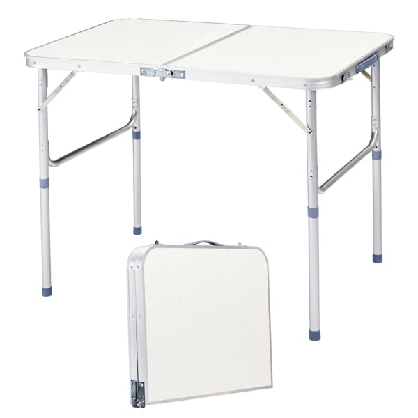 Aluminum Portable Folding Camping Table Adjustable Height White 36 x 24 inch J672