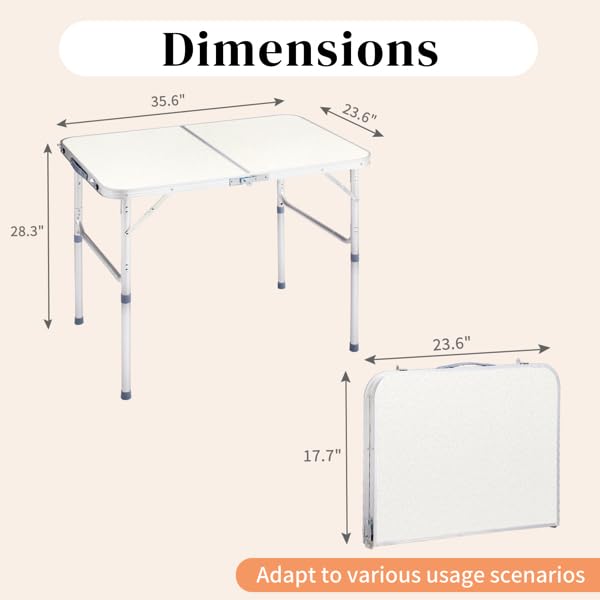 Aluminum Portable Folding Camping Table Adjustable Height White 36 x 24 inch J672