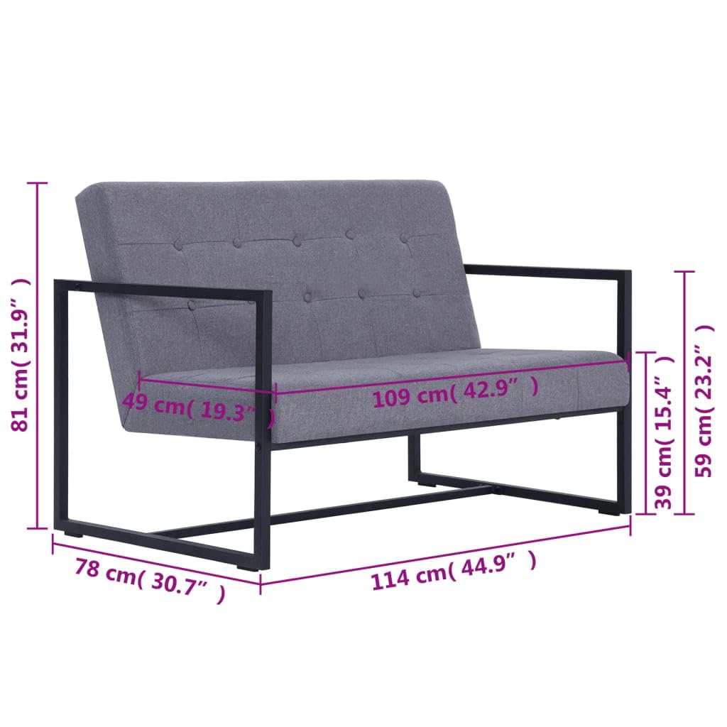 Light Gray Fabric Upholstered 2-Seater Loveseat with Armrests Y199720