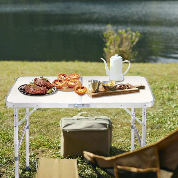 Aluminum Portable Folding Camping Table Adjustable Height White 36 x 24 inch J672