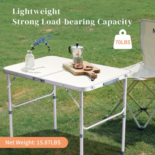 Aluminum Portable Folding Camping Table Adjustable Height White 36 x 24 inch J672