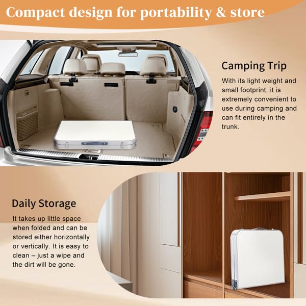 Aluminum Portable Folding Camping Table Adjustable Height White 36 x 24 inch J672