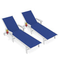 Royal Blue Patio Chaise Lounge Chair Set of 2 with Cup Holder O728640