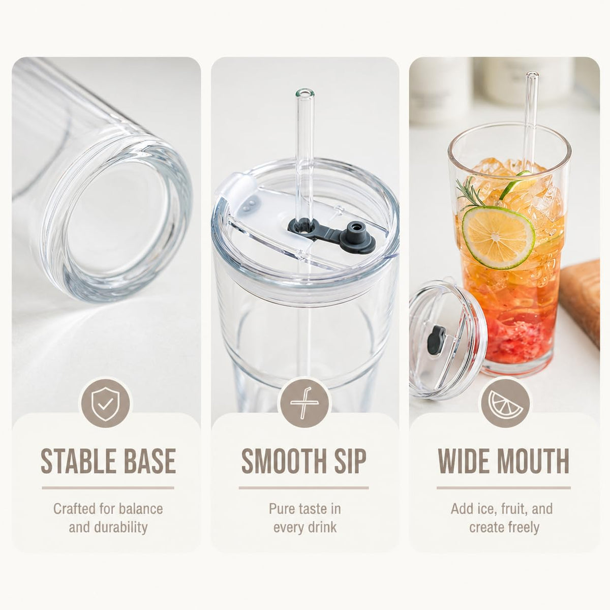 20oz Clear Glass Tumbler with Lid and Straws, Set of 2 F1280