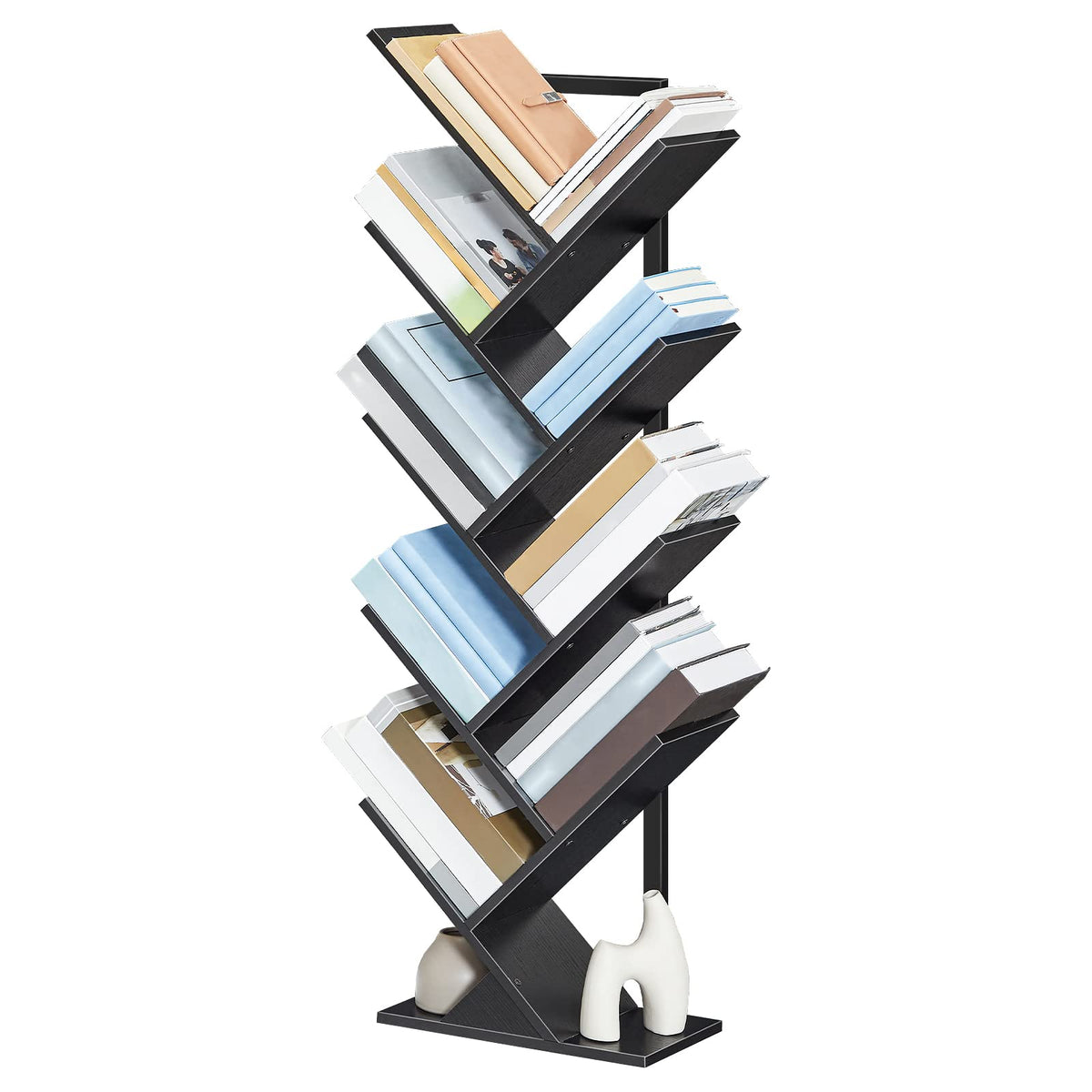 Black 9-Tier Wood Tree Bookshelf J2308