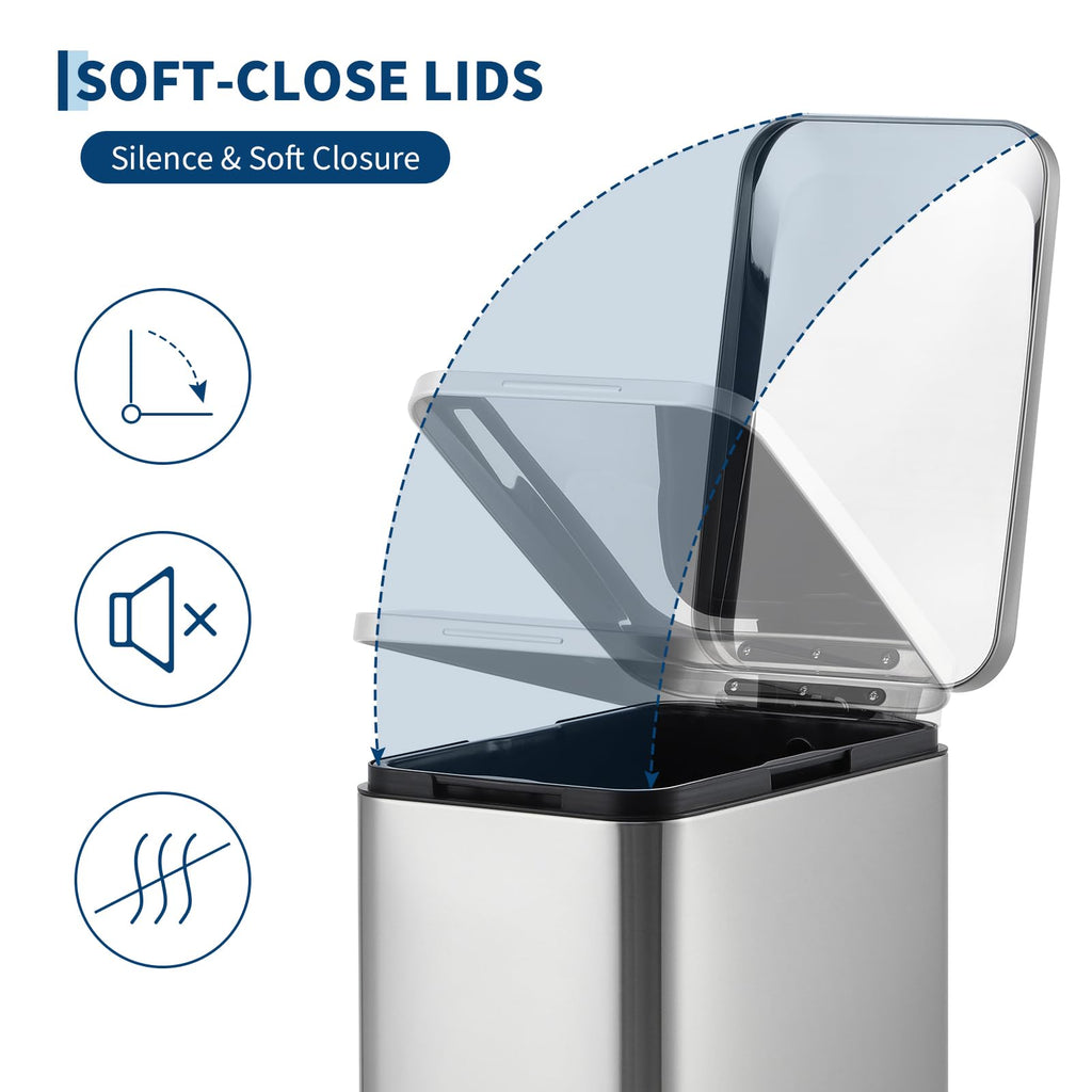 50L Slim Stainless Steel Step Trash Can with Soft-Close Lid X1339