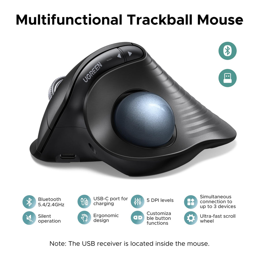 Wireless Trackball Mouse, Bluetooth & 2.4G, Thumb Control O575