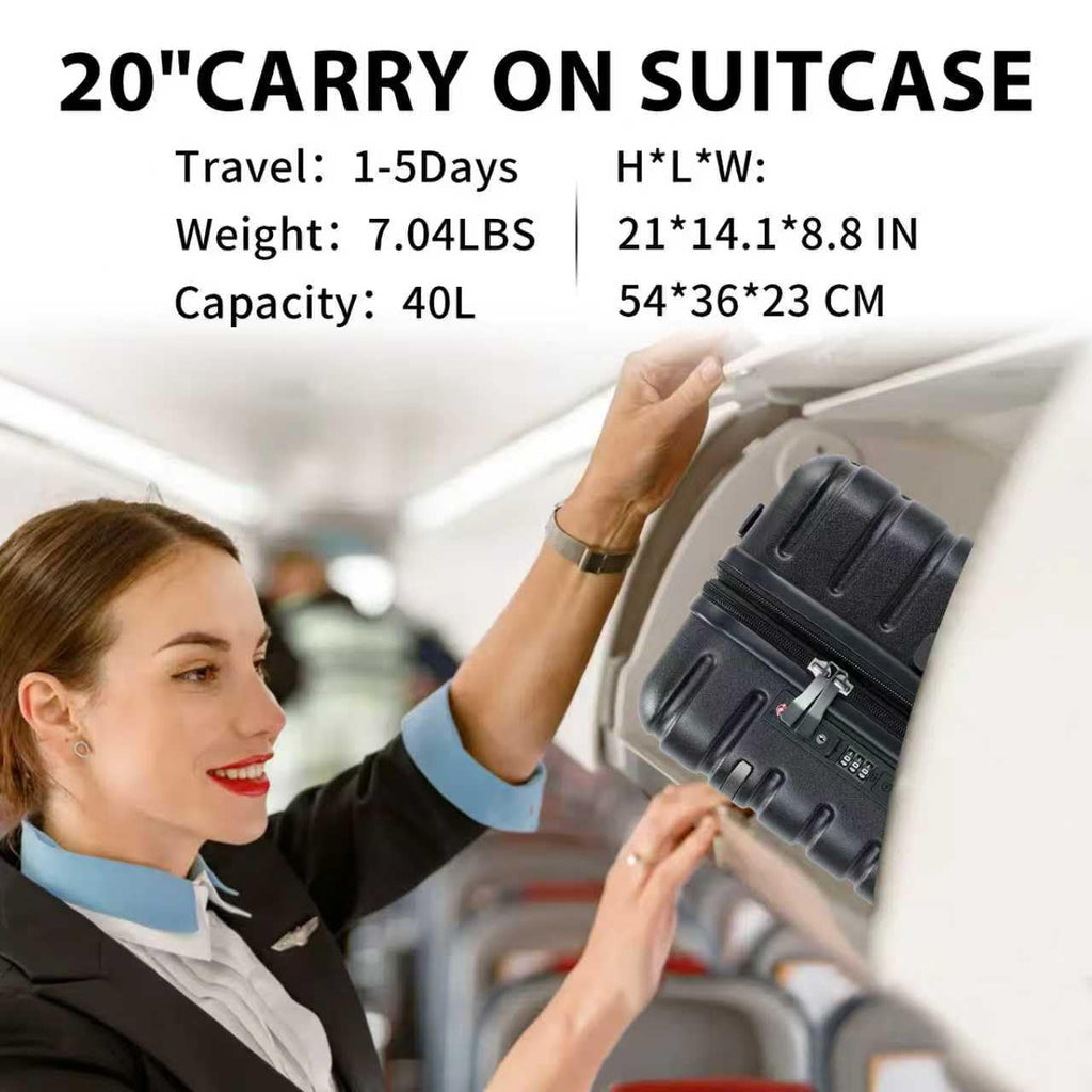 Black 20-Inch Carry On Luggage with Spinner Wheels V904082