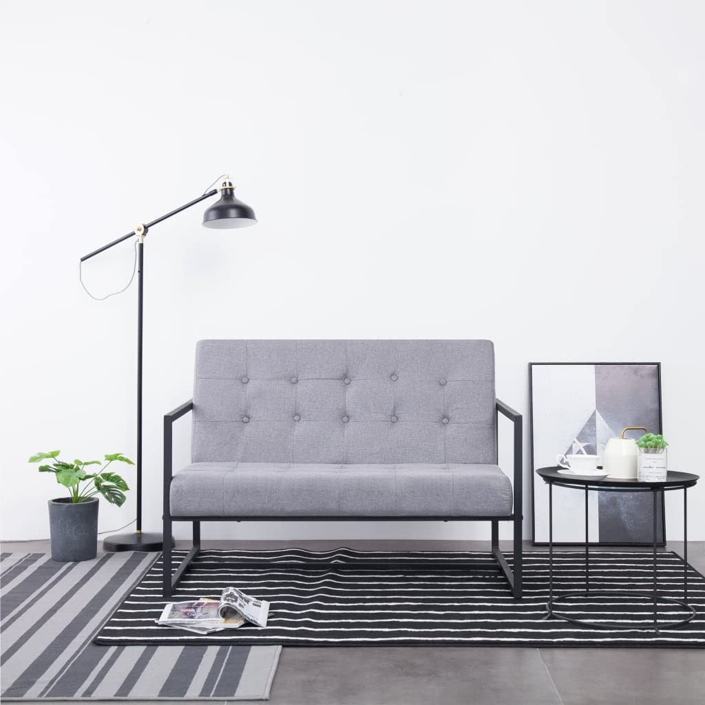 Light Gray Fabric Upholstered 2-Seater Loveseat with Armrests Y199720