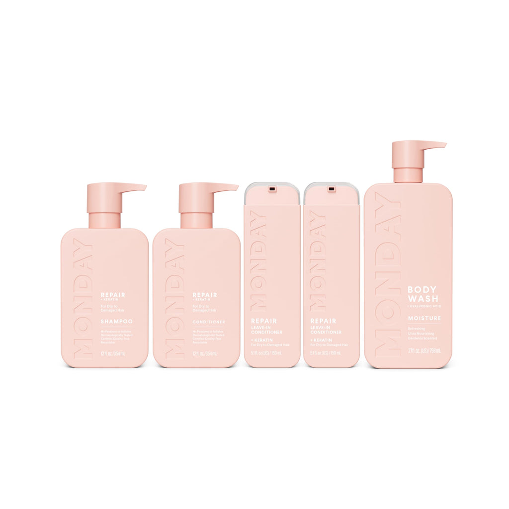 Repair Shampoo and Conditioner Set, Moisture Body Wash, Leave-in Conditioner W39335