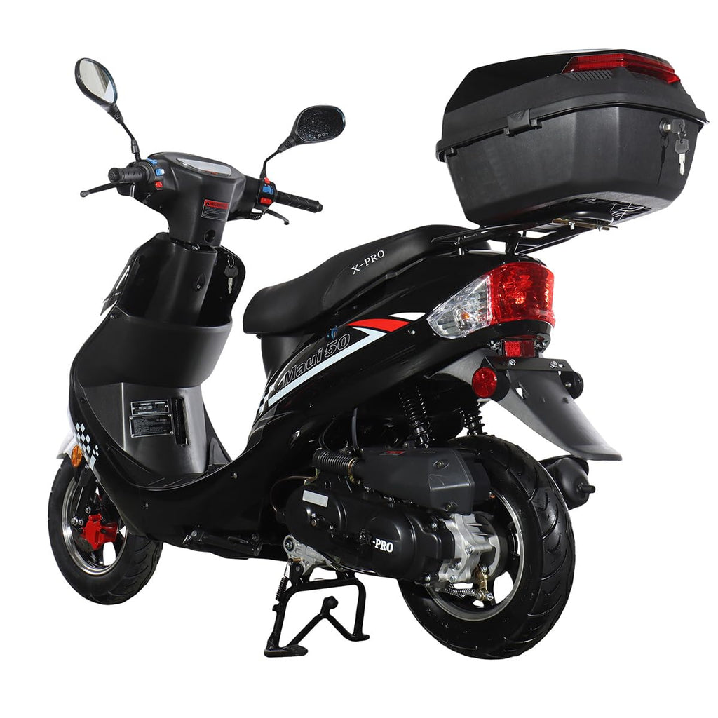50 Gas Moped with 10" Aluminum Wheels, Rear Trunk, Electric/Kick Start, Black L7518