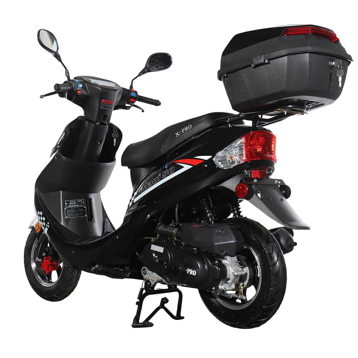 50 Gas Moped with 10" Aluminum Wheels, Rear Trunk, Electric/Kick Start, Black L7518