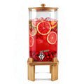 3 Gallon Glass Drink Dispenser with Wood Stand T5992