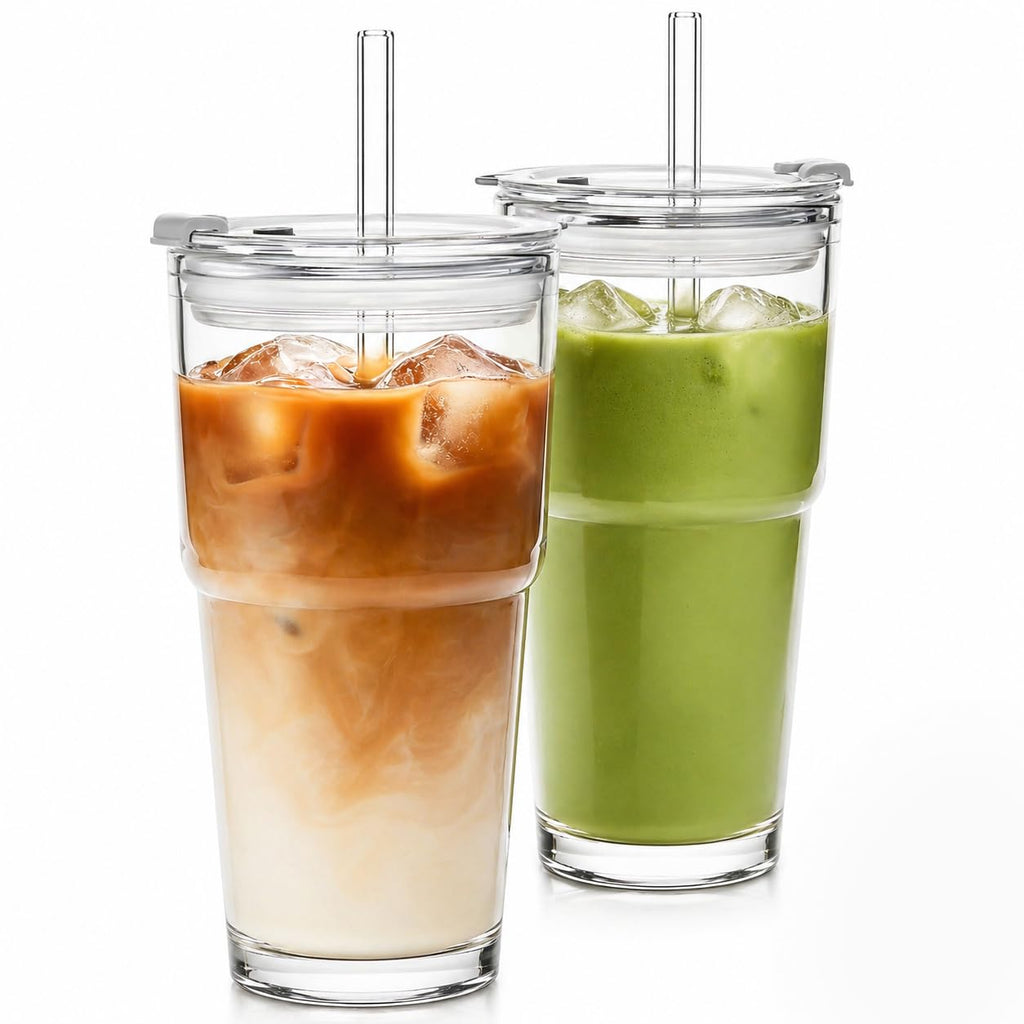 20oz Clear Glass Tumbler with Lid and Straws, Set of 2 F1280