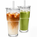 20oz Clear Glass Tumbler with Lid and Straws, Set of 2 F1280