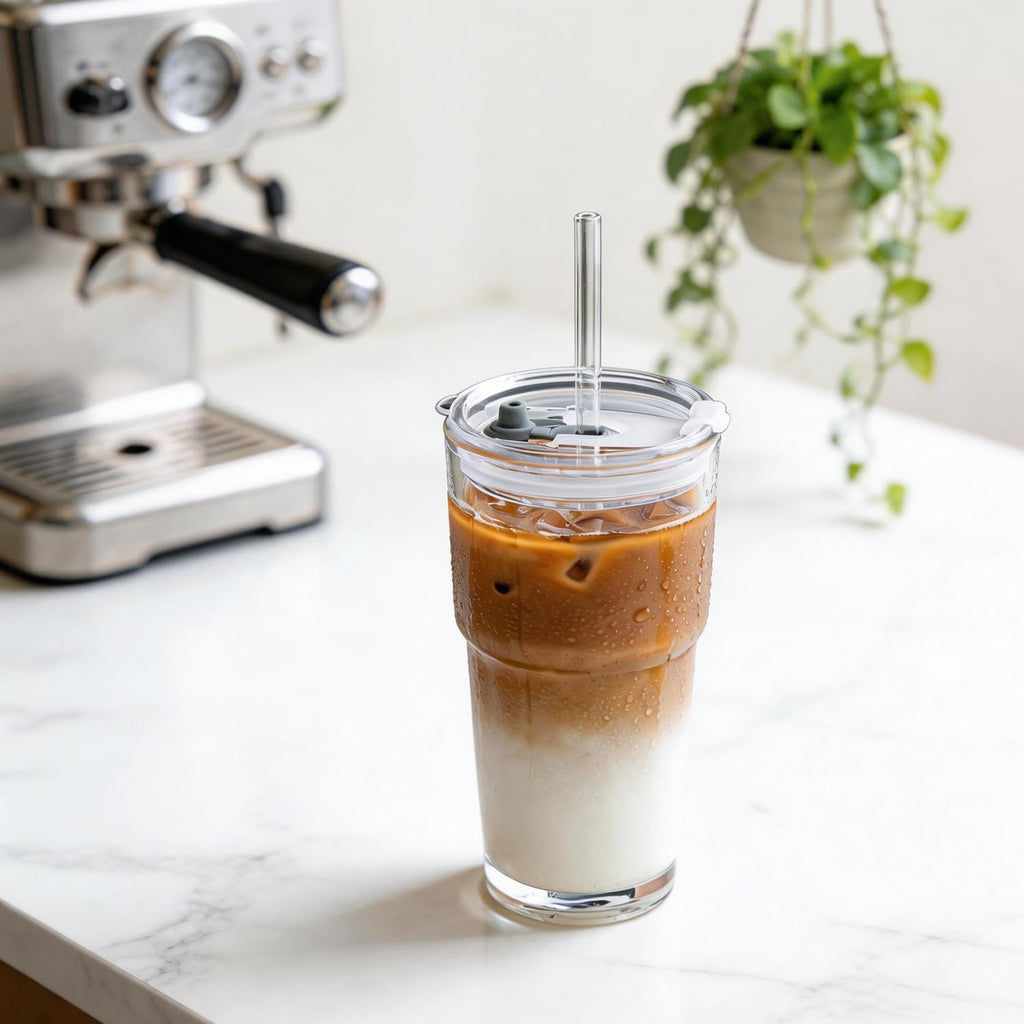 20oz Clear Glass Tumbler with Lid and Straws, Set of 2 F1280