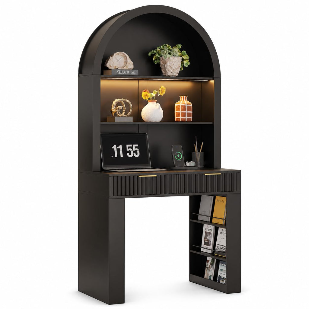 35.4" Arched Writing Desk with Hutch & Power Outlet I290