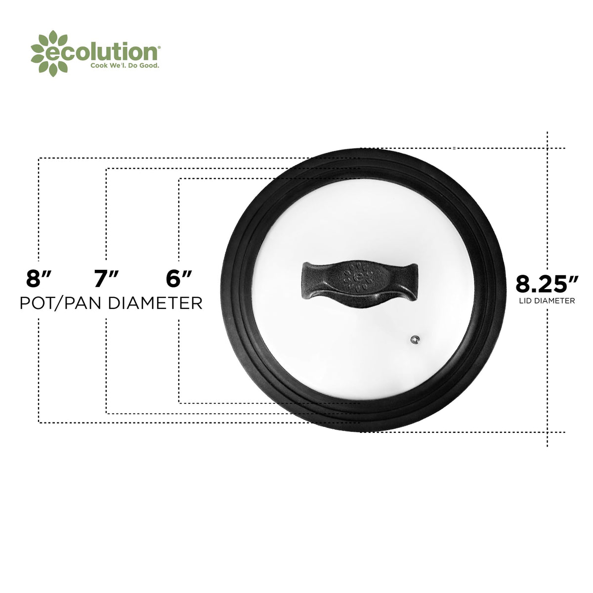 Universal Lid for Pots and Pans, Fits 6-Inch to 8-Inch Cookware, Tempered Glass Replacement Lid with Heat Resistant Silicone Edge, Dishwasher Safe, Made without BPA, Small, Black H919945