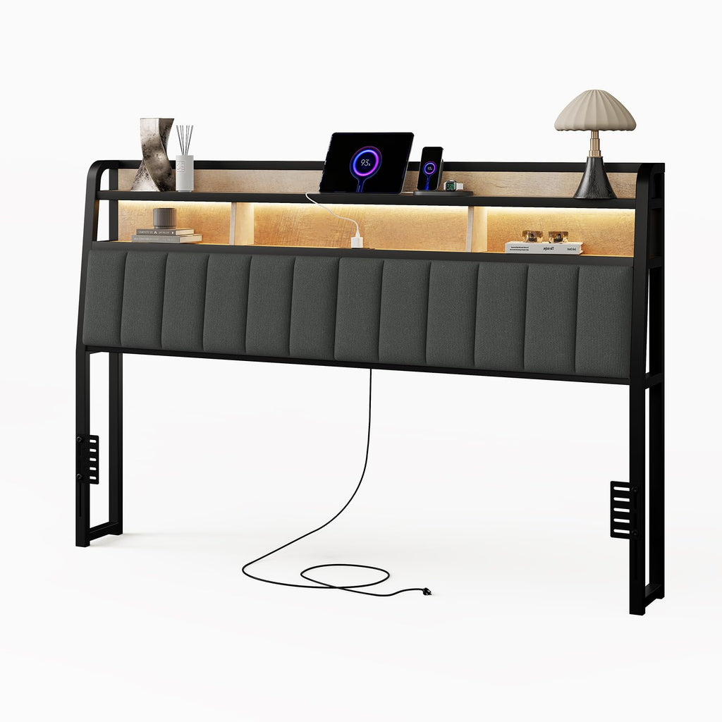 King Headboard with Storage and Charging Station X976
