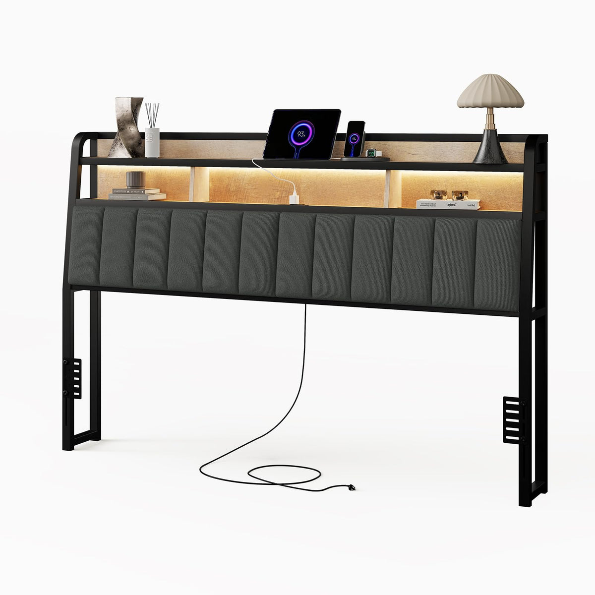 King Headboard with Storage and Charging Station X976