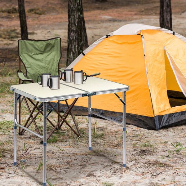 Aluminum Portable Folding Camping Table Adjustable Height White 36 x 24 inch J672