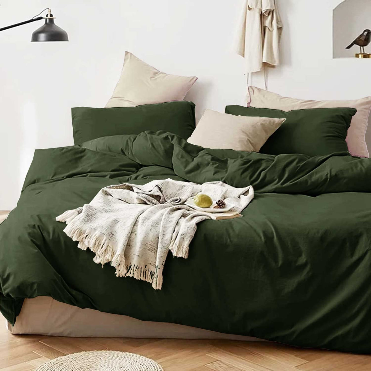 Dark Olive Green King Size 3 Piece Comforter Set H917