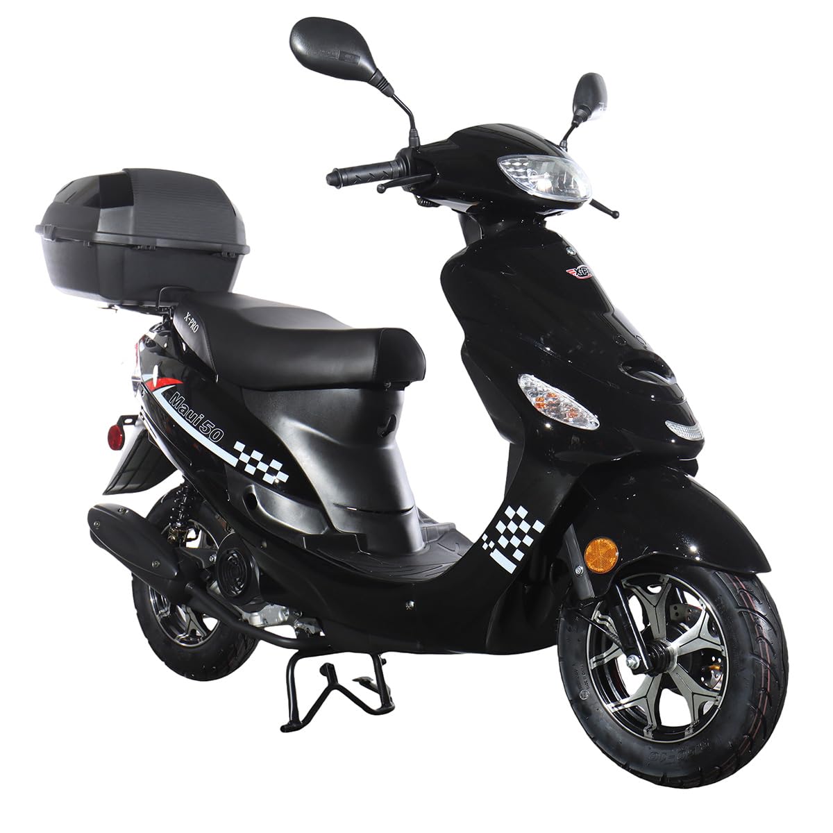 50 Gas Moped with 10" Aluminum Wheels, Rear Trunk, Electric/Kick Start, Black L7518