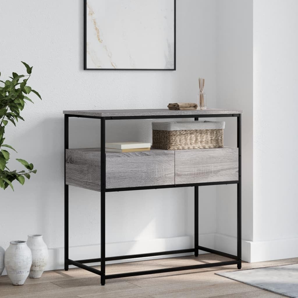 Brown Oak Look Console Table with 2 Drawers and 1 Shelf F725