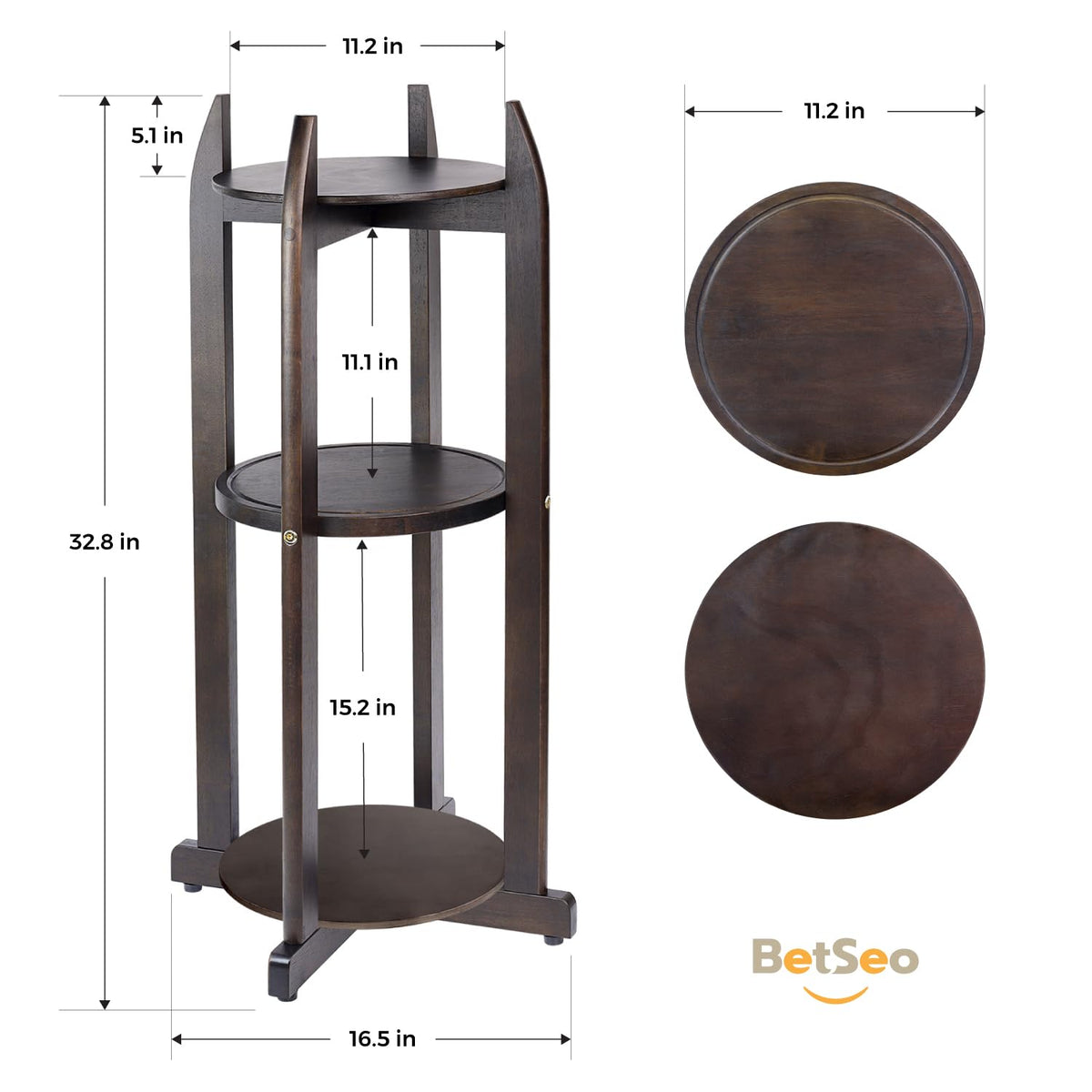 Solid Wood Water Dispenser Floor Stand with 3 Round Shelfs A19409