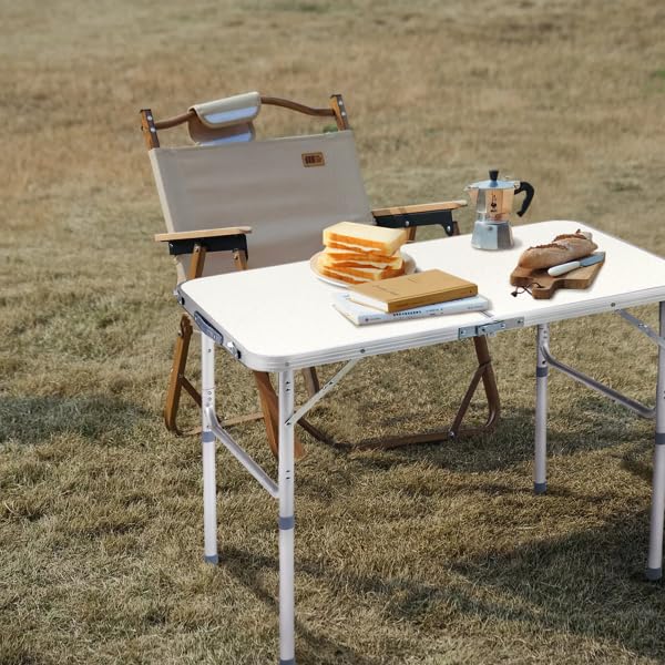 Aluminum Portable Folding Camping Table Adjustable Height White 36 x 24 inch J672