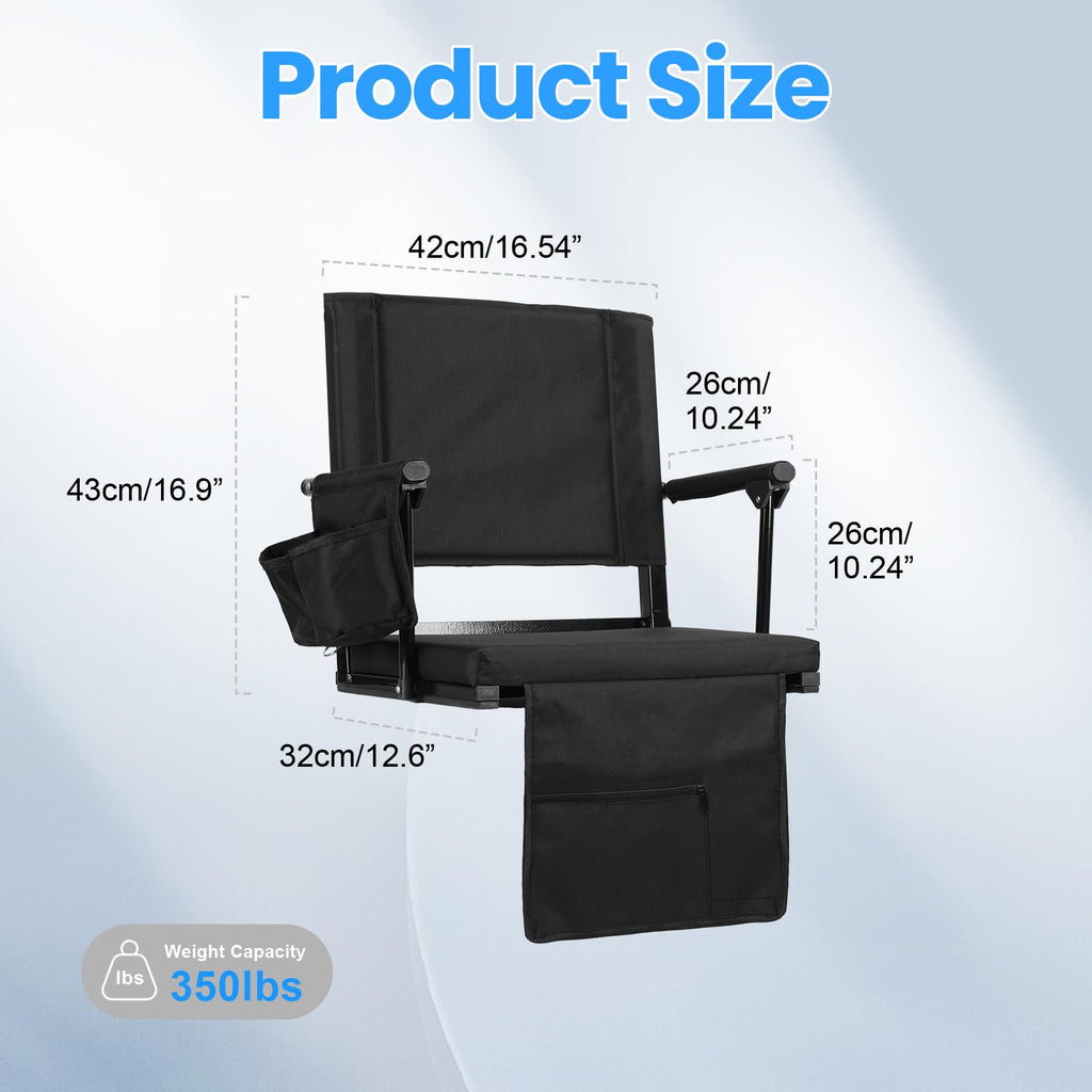 2 Pcs Black Folding Stadium Seat Cushion with Back Support U656