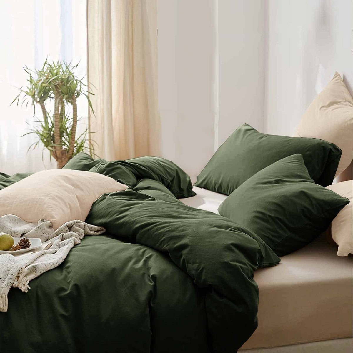 Dark Olive Green King Size 3 Piece Comforter Set H917