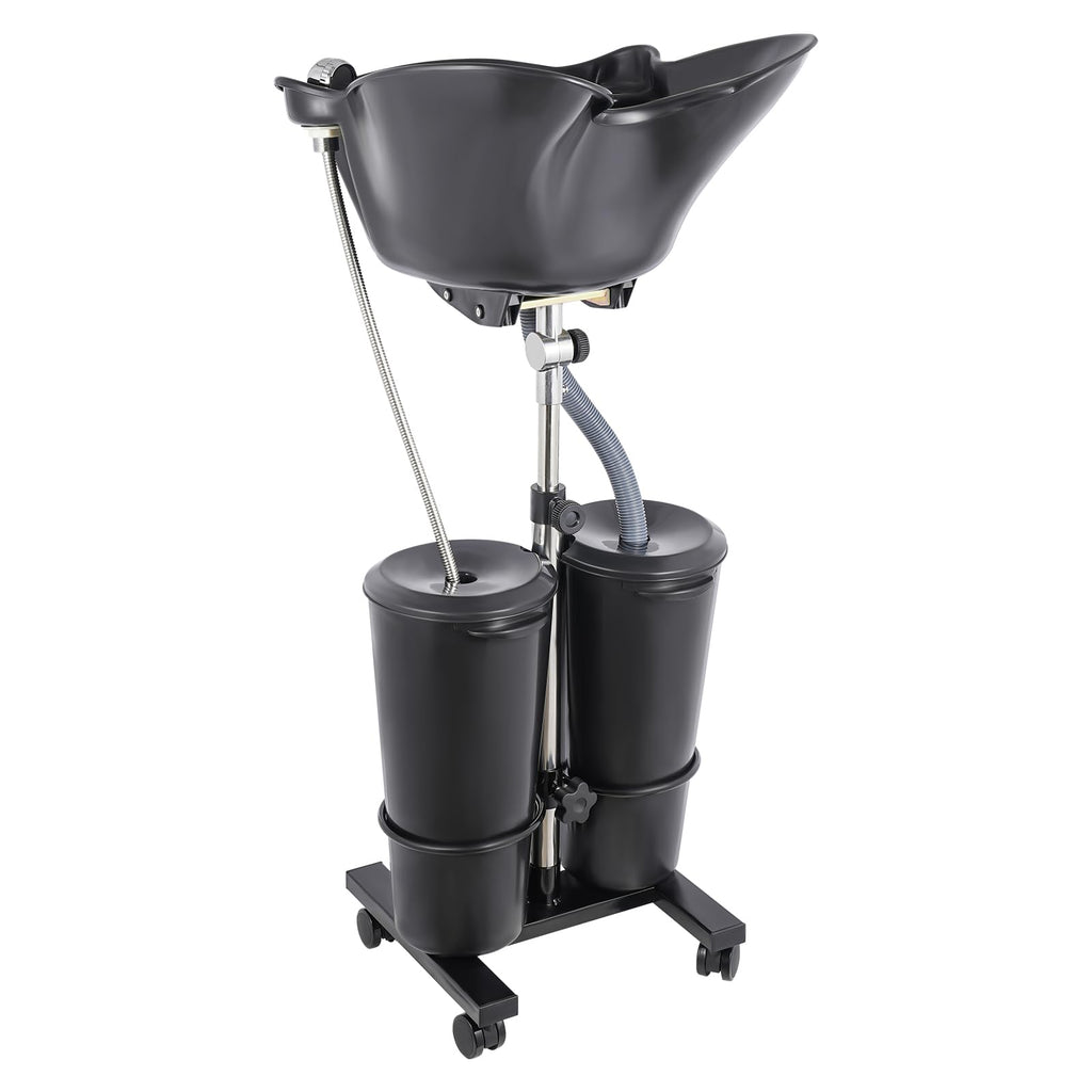 Black Portable Shampoo Bowl with 2 Bucket and Drain Hoses A5962