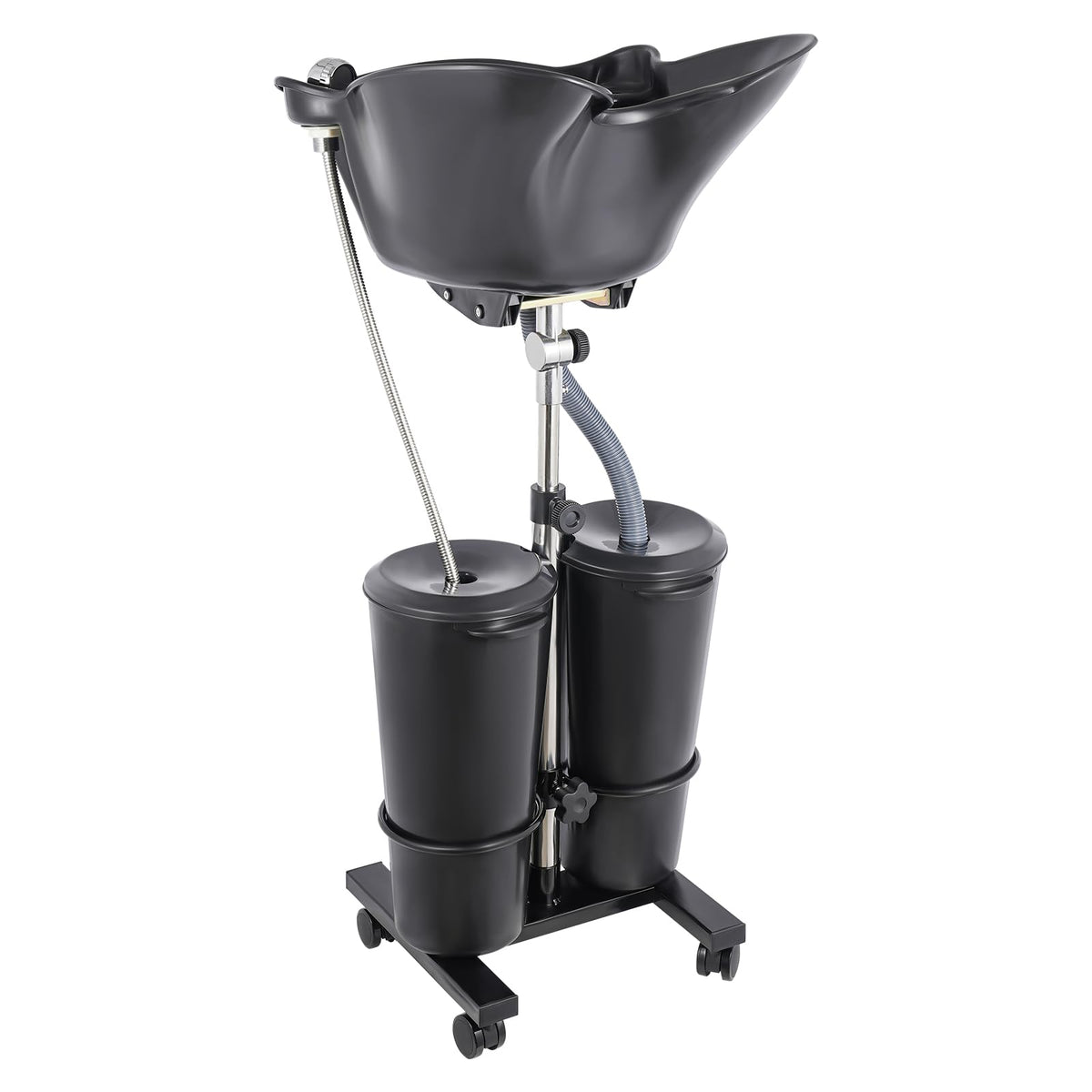 Black Portable Shampoo Bowl with 2 Bucket and Drain Hoses A5962