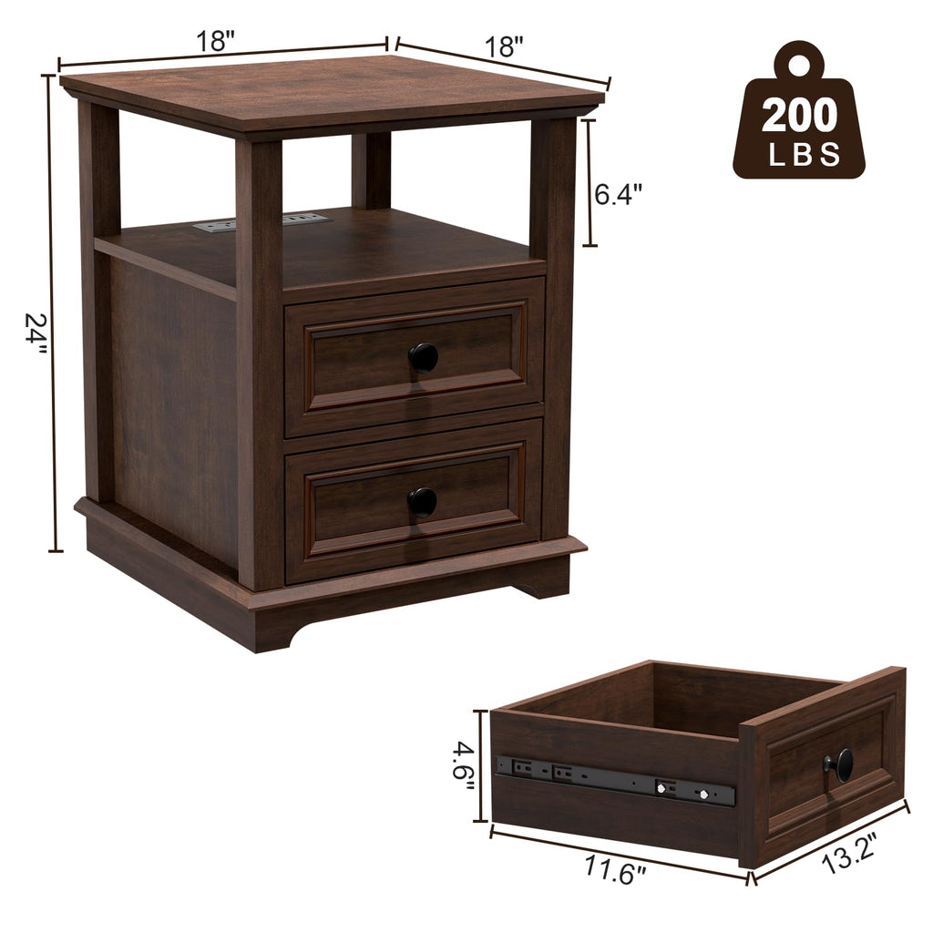 24" Nightstand with Charging Station and Drawers W3683