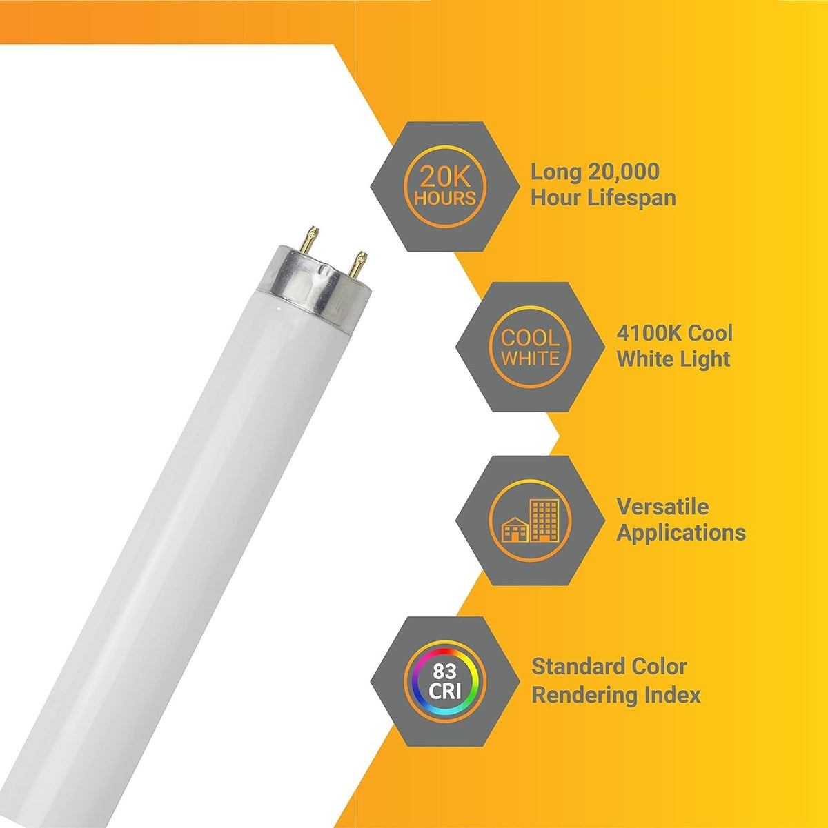 T8 Fluorescent Tube Light Bulb 25W 4100K Cool White G13 Pack of 30 F421422