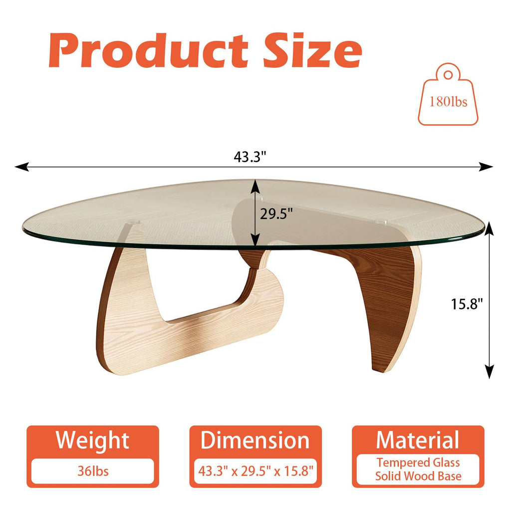 Modern Coffee Table with Tempered Glass Top and Solid Wood Base C787
