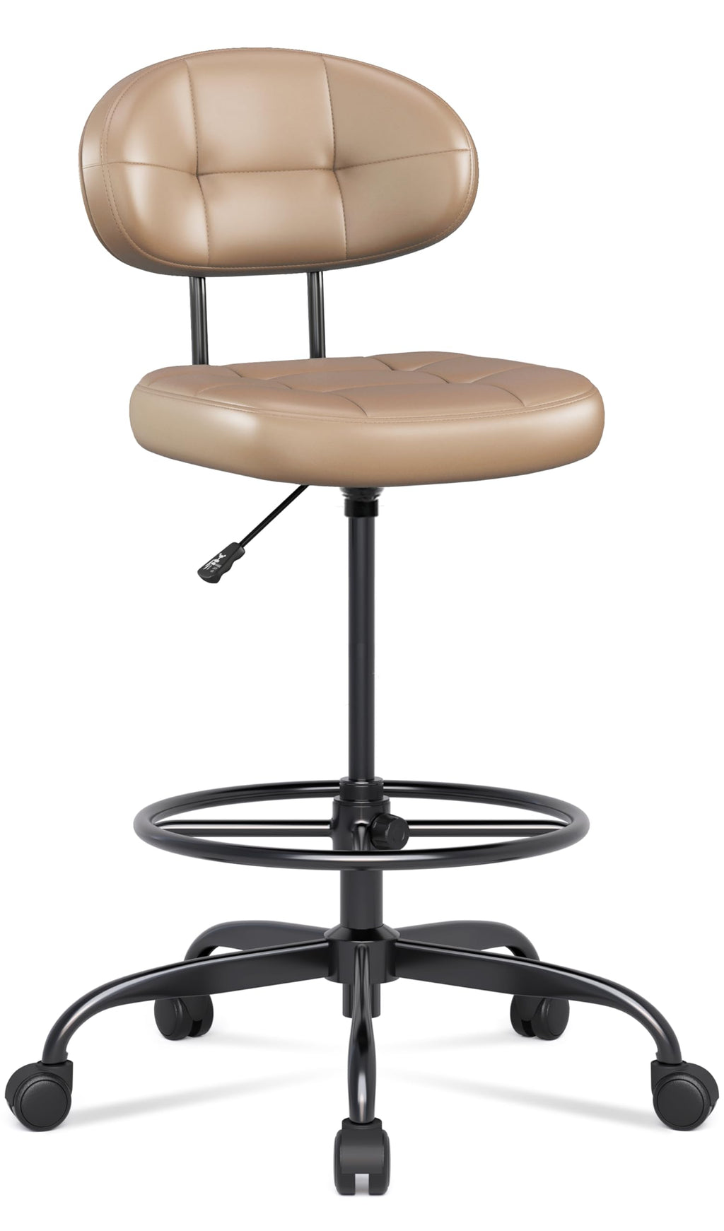 Brown Faux Leather Drafting Chair with Footrest Ring Q18752