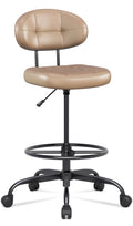 Brown Faux Leather Drafting Chair with Footrest Ring Q18752