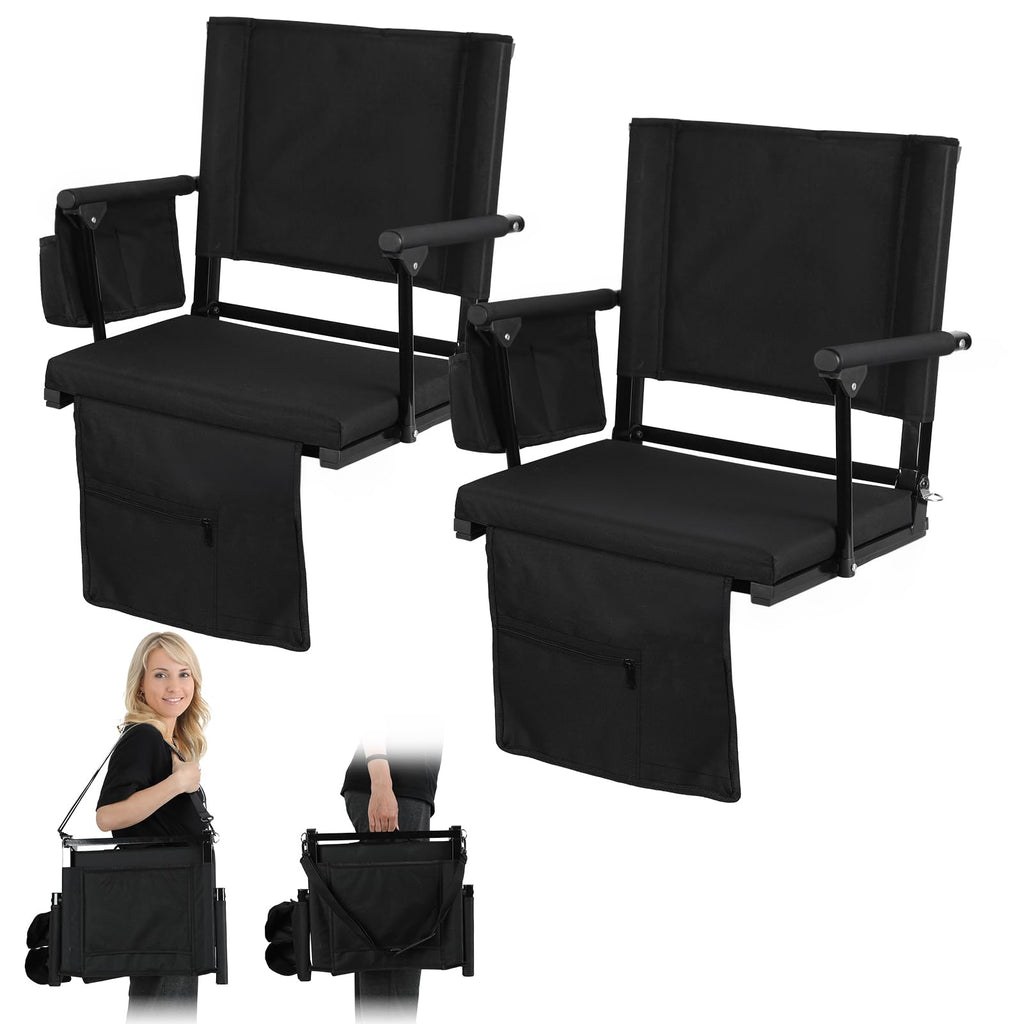 2 Pcs Black Folding Stadium Seat Cushion with Back Support U656