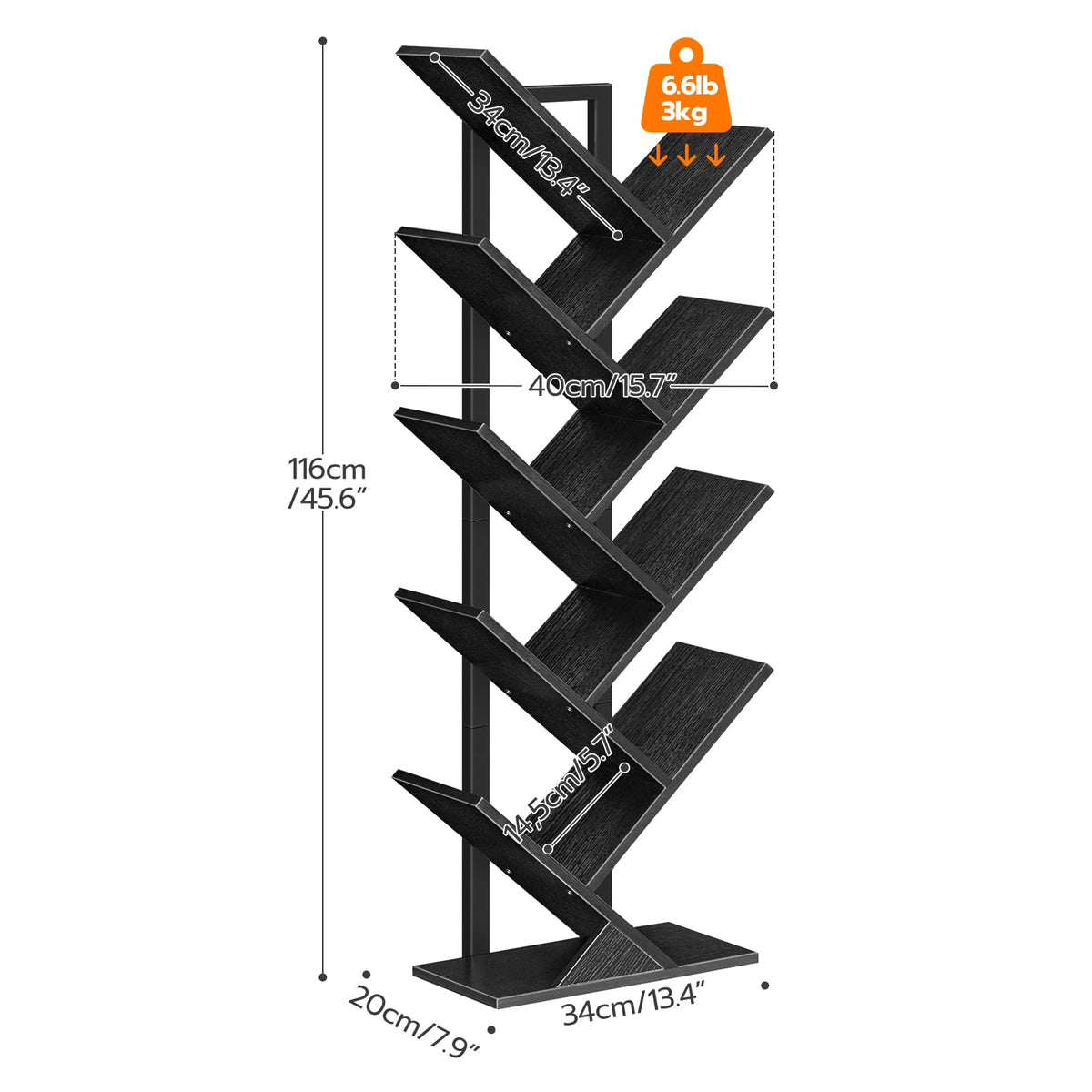 Black 9-Tier Wood Tree Bookshelf J2308