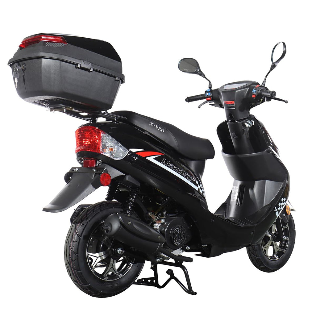 50 Gas Moped with 10" Aluminum Wheels, Rear Trunk, Electric/Kick Start, Black L7518