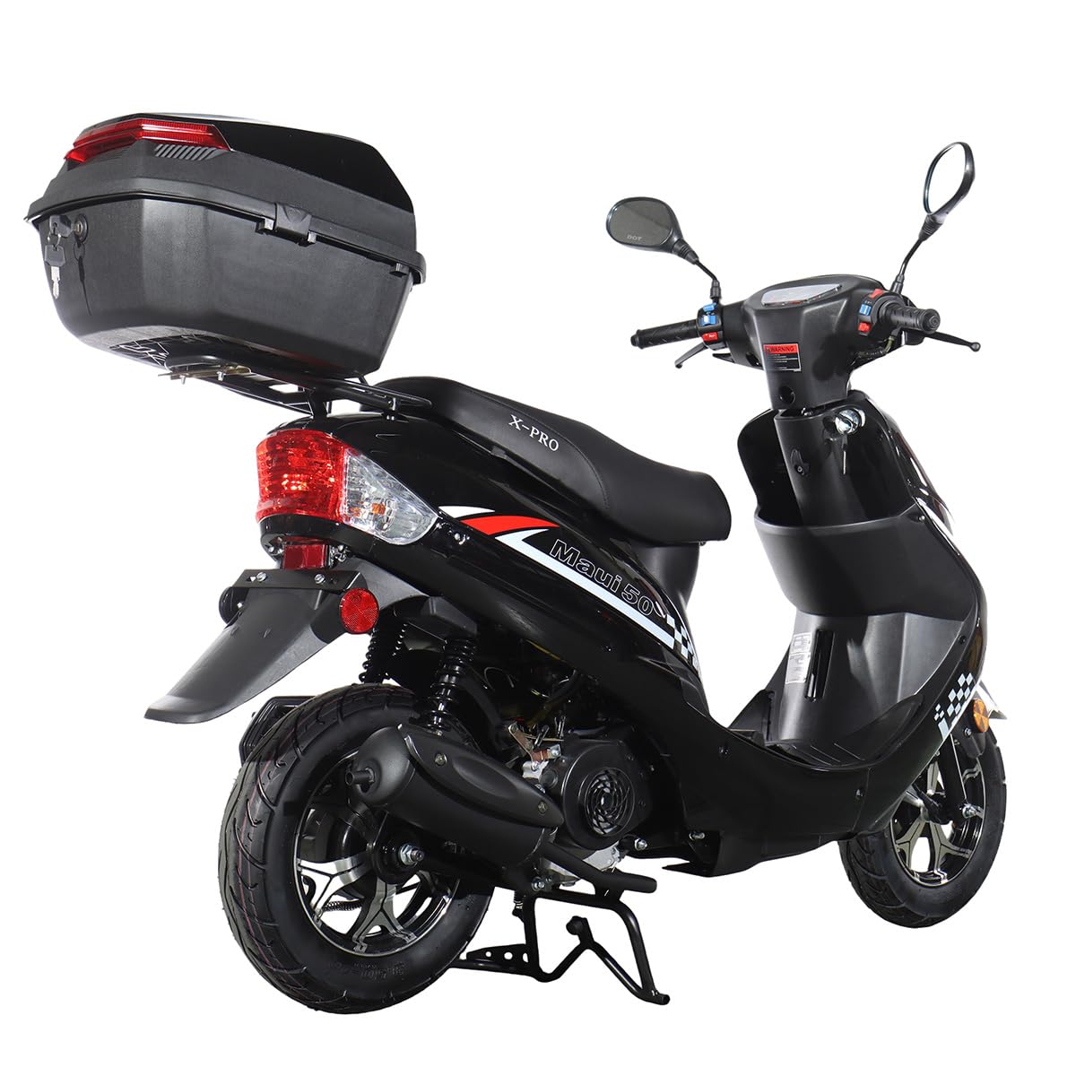 50 Gas Moped with 10" Aluminum Wheels, Rear Trunk, Electric/Kick Start, Black L7518
