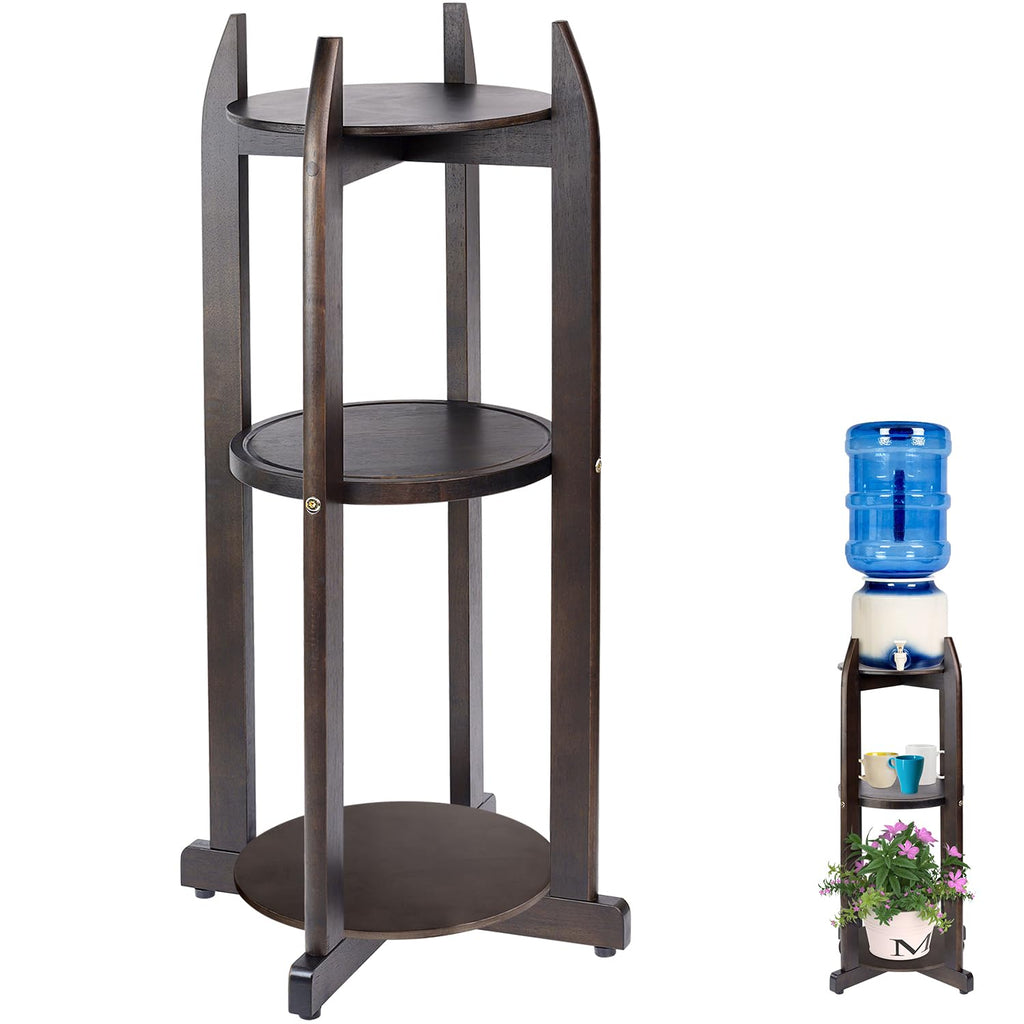 Solid Wood Water Dispenser Floor Stand with 3 Round Shelfs A19409