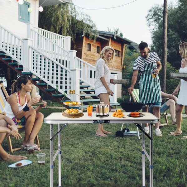 Aluminum Portable Folding Camping Table Adjustable Height White 36 x 24 inch J672