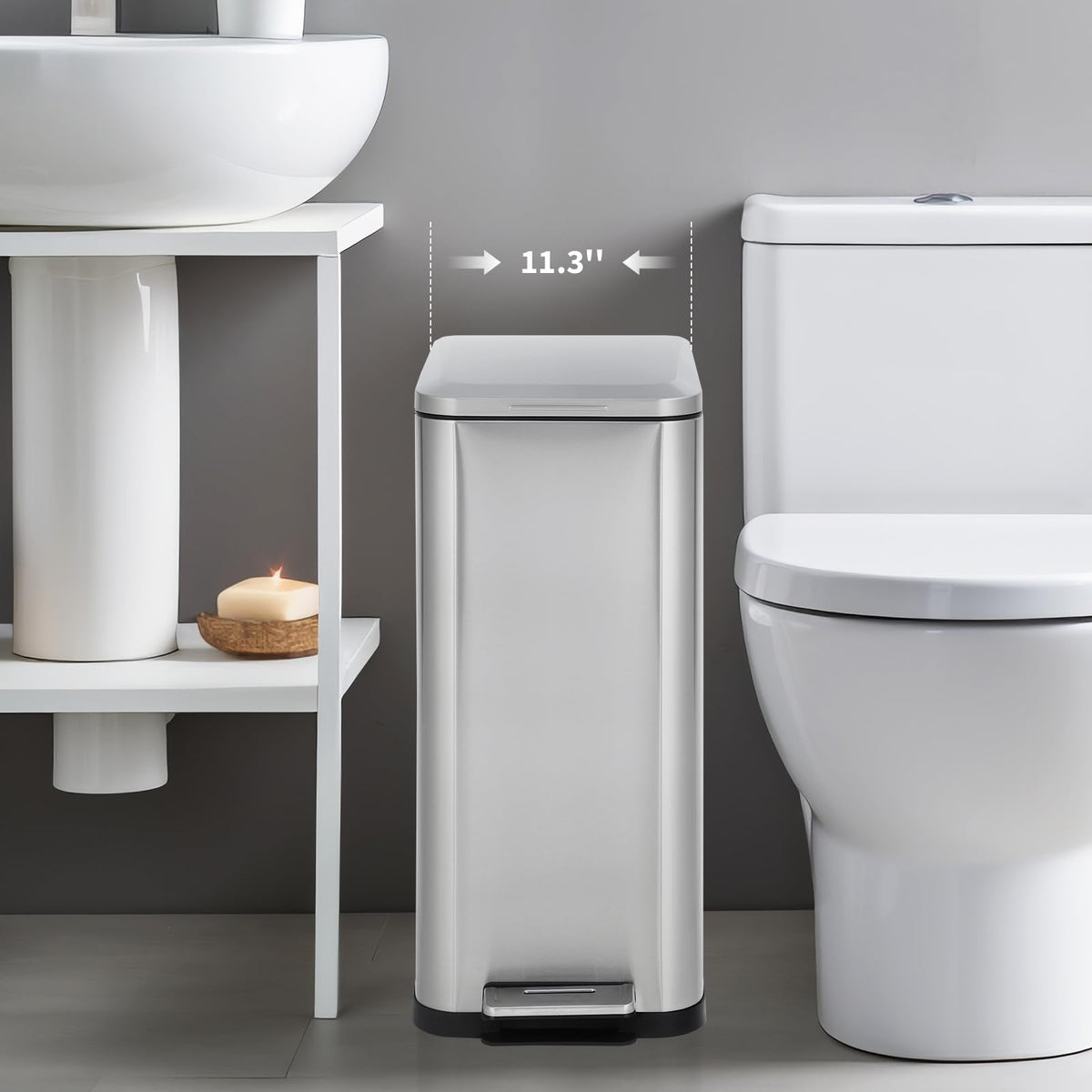 50L Slim Stainless Steel Step Trash Can with Soft-Close Lid X1339