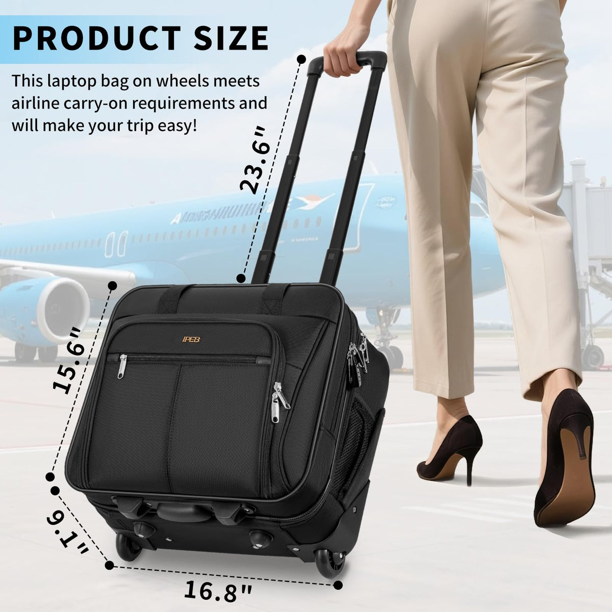 Water-Resistant 17.3" Rolling Laptop Bag with RFID Pocket J8313