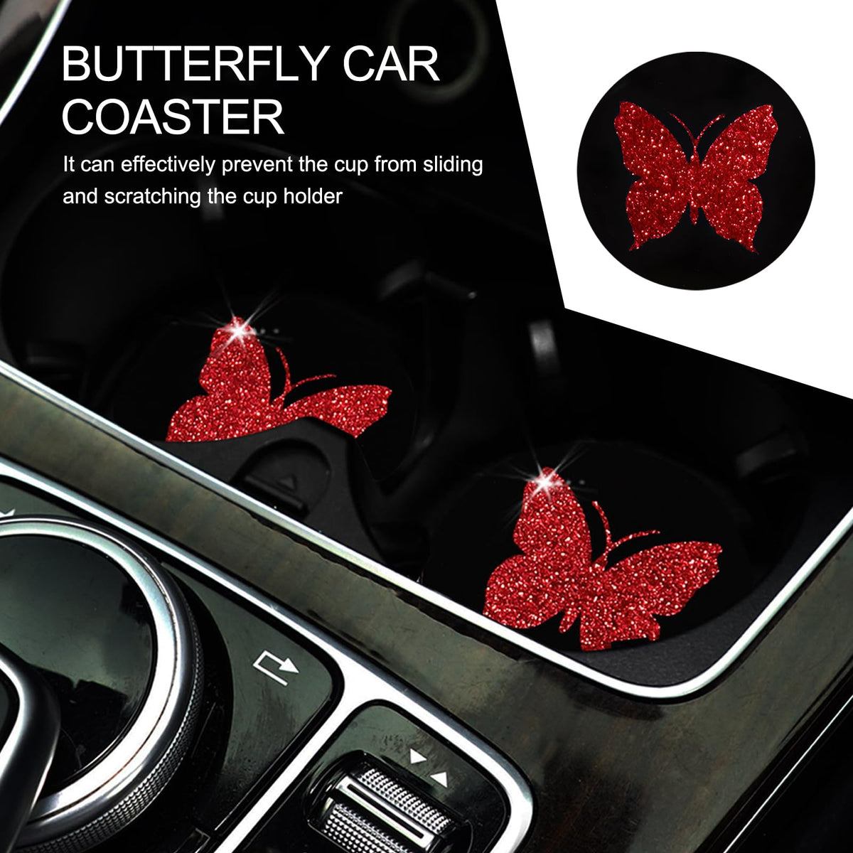 2 PCS Bling Rhinestone Non-Slip Car Coaster O713539