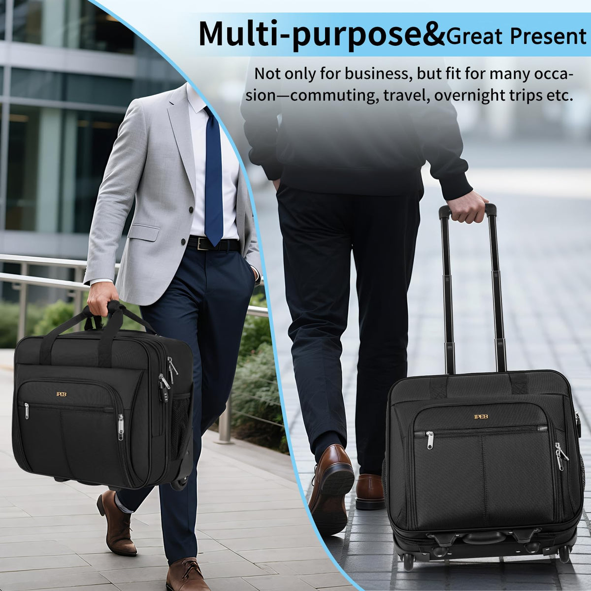 Water-Resistant 17.3" Rolling Laptop Bag with RFID Pocket J8313
