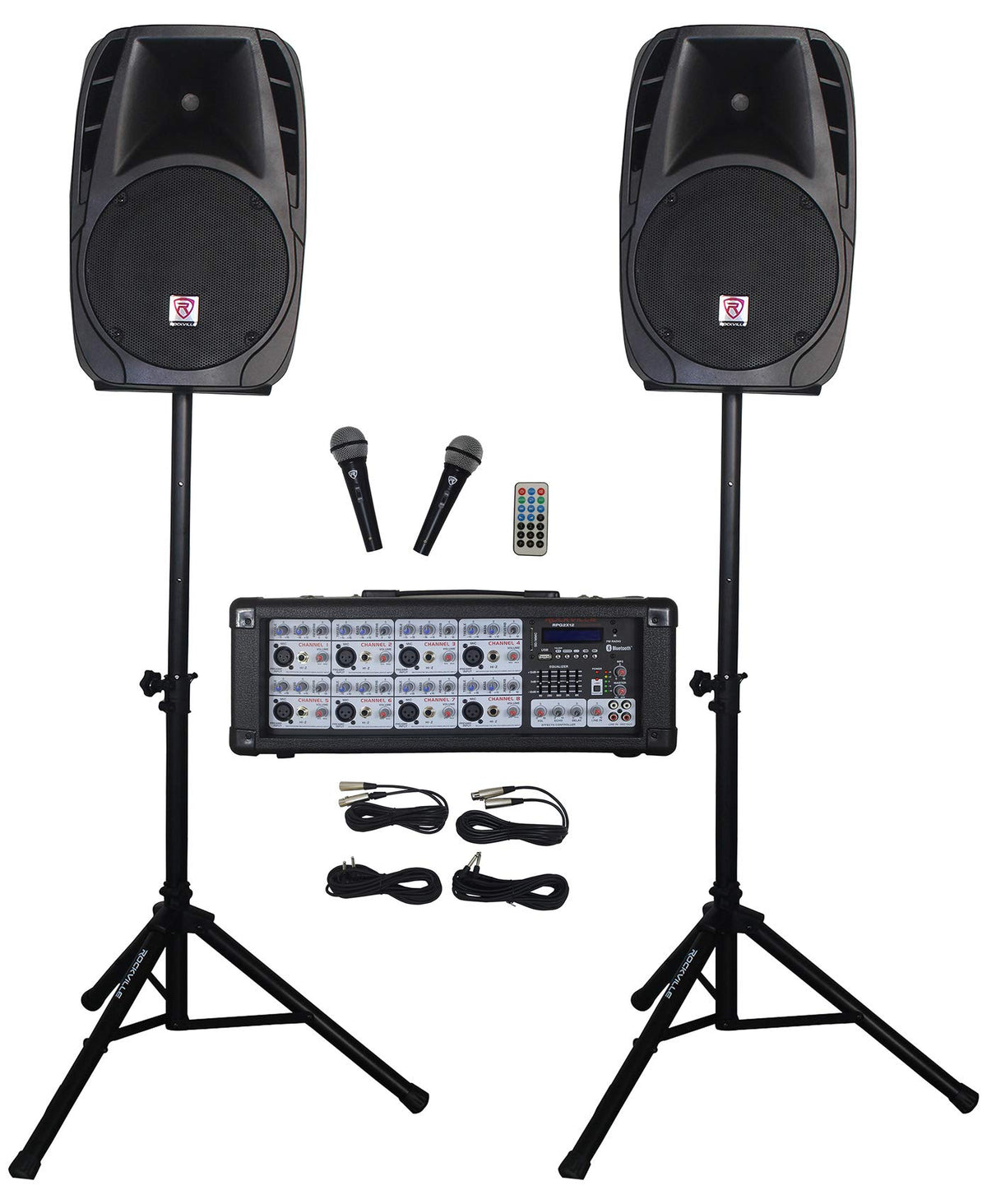 12 Inch Powered PA Speaker System with Mixer and Microphones U2229